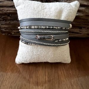 Stella and Dot wrap grey leather bracelet